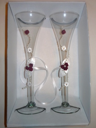 Svadobné poháre číre - Bordová dekorácia
