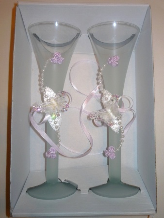 Svadobné poháre dymové - Svetlofialová dekorácia